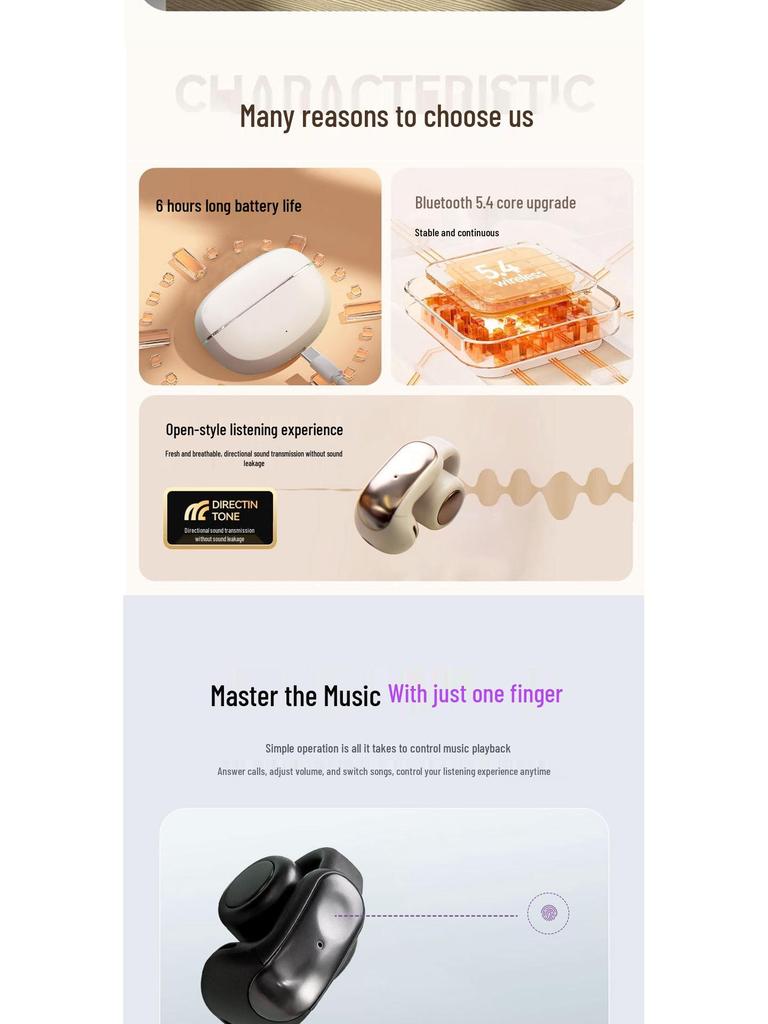 2025 GTS31 Wireless Ear Clip Sports Earphones – Non-In-Ear, Long Battery, High-Quality Sound Bluetooth.