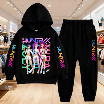 KPop Devil Hunter Cartoon Printed Children's Hoodie with Sports Pants Casual Fashion Set