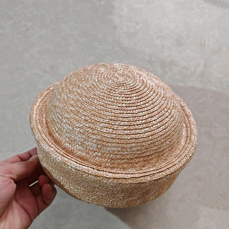 

Summer Knitted Beret Women s Sun Hat Circle Concave Top Straw Hat Church Derby Party Beach Hat природний