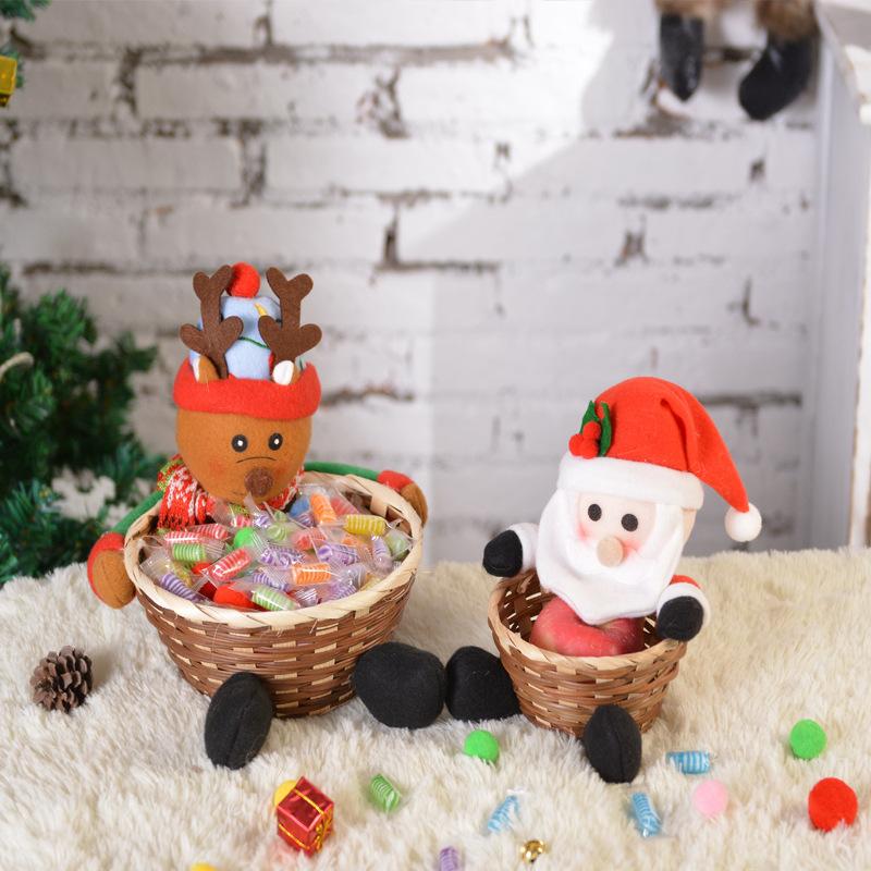 2025 New Santa Snowman Candy Bamboo Basket Christmas Gift Storage Basket Festive Atmosphere Christmas Decorations For Car Home