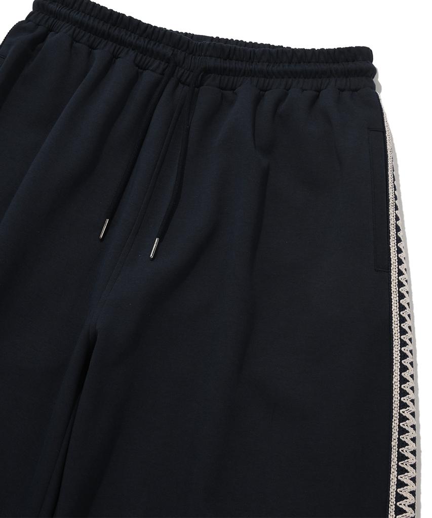 Nombeule Premium Side Embroidery Line Wide Track Pants [Navy]