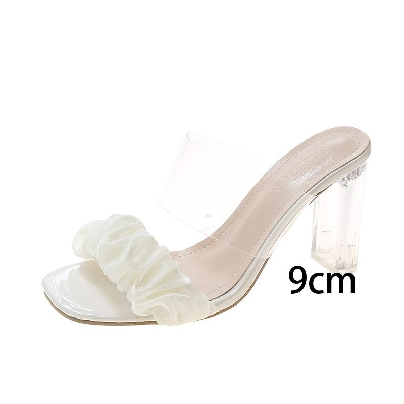 

Женские летние тапочки на высоком толстом каблуке, повседневные сандалии с квадратным носком и кристаллами на каблуке 5 см 7 см 9 см 34-42 35