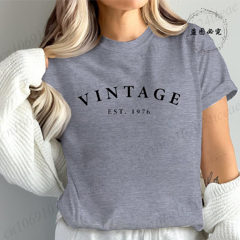 Limitowana Edycja 1976 Moda Damska Koszulka Damska Koszulki Casualowe z Krótkim Rękawem Vintage Est 1976 Koszulka z Grafiką na Urodziny Ubrania