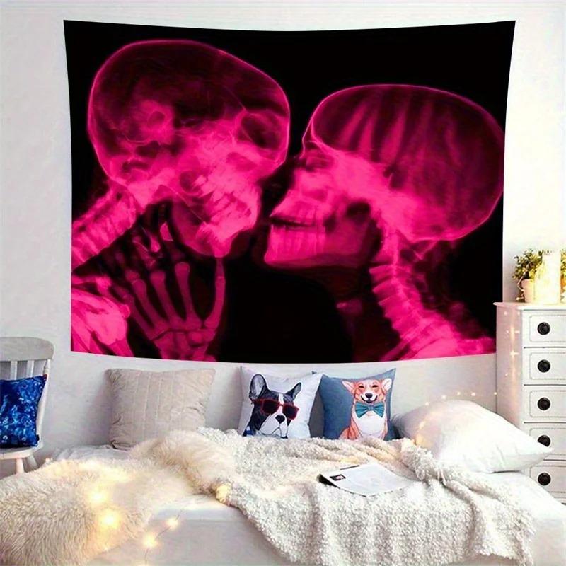 Pink Skeleton Xray Tapestry Skeleton Neon Light Unique Bedroom Music Party Room Fashion Living Room Decoration