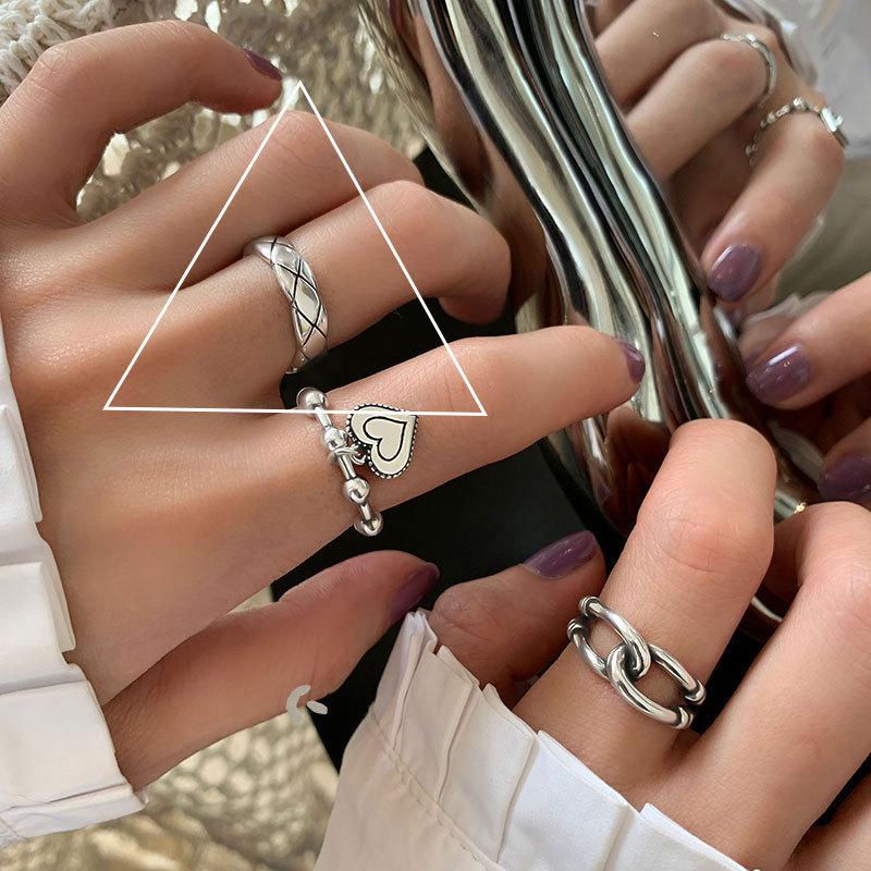 Korean Retro Knot Heart Ring – Trendy Stackable Chain Open Ring for Women Adjustable Open Size