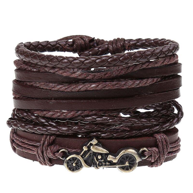 Braided Bracelet Leather Bracelet Multi-layer Four-piece African Map Set Retro Jewelry Men's