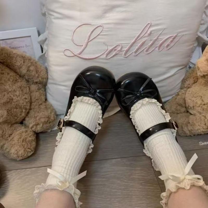 Girl's heart bow Mary Jane shoes children's small flower buds autumn new Lolita with skirt small leather shoes