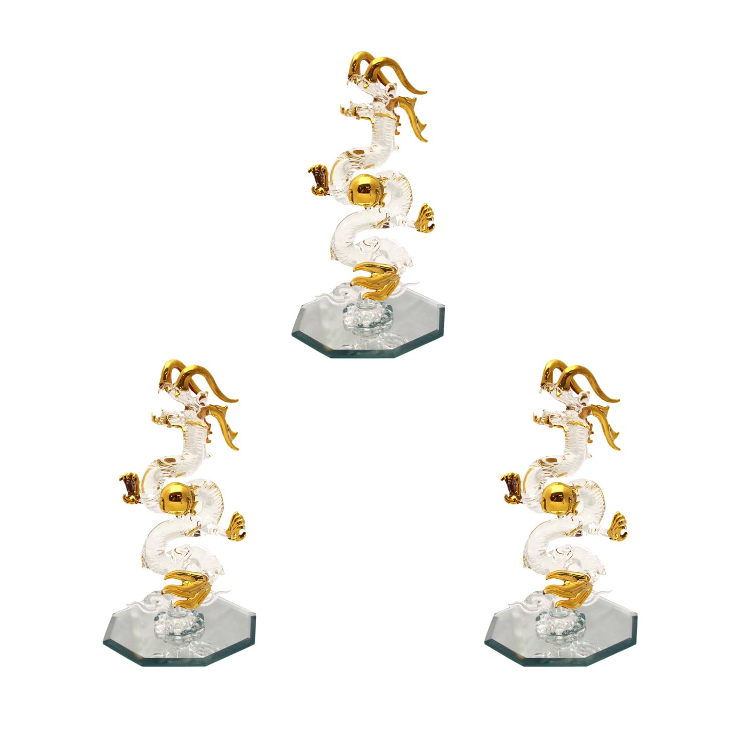 

Four Cart Dragon Handmade Glass Crafts, Feng Shui, Good Luck, Ascending Dragon, Set of 3