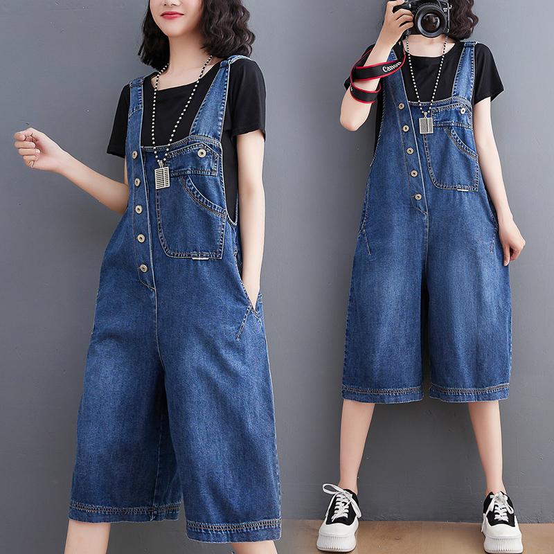 Loose Suspender Jeans Women Sleeveless Jeans Jumpsuit Summer Streetwear Denim Overalls Baggy Solid Wide Legs Denim Shorts
