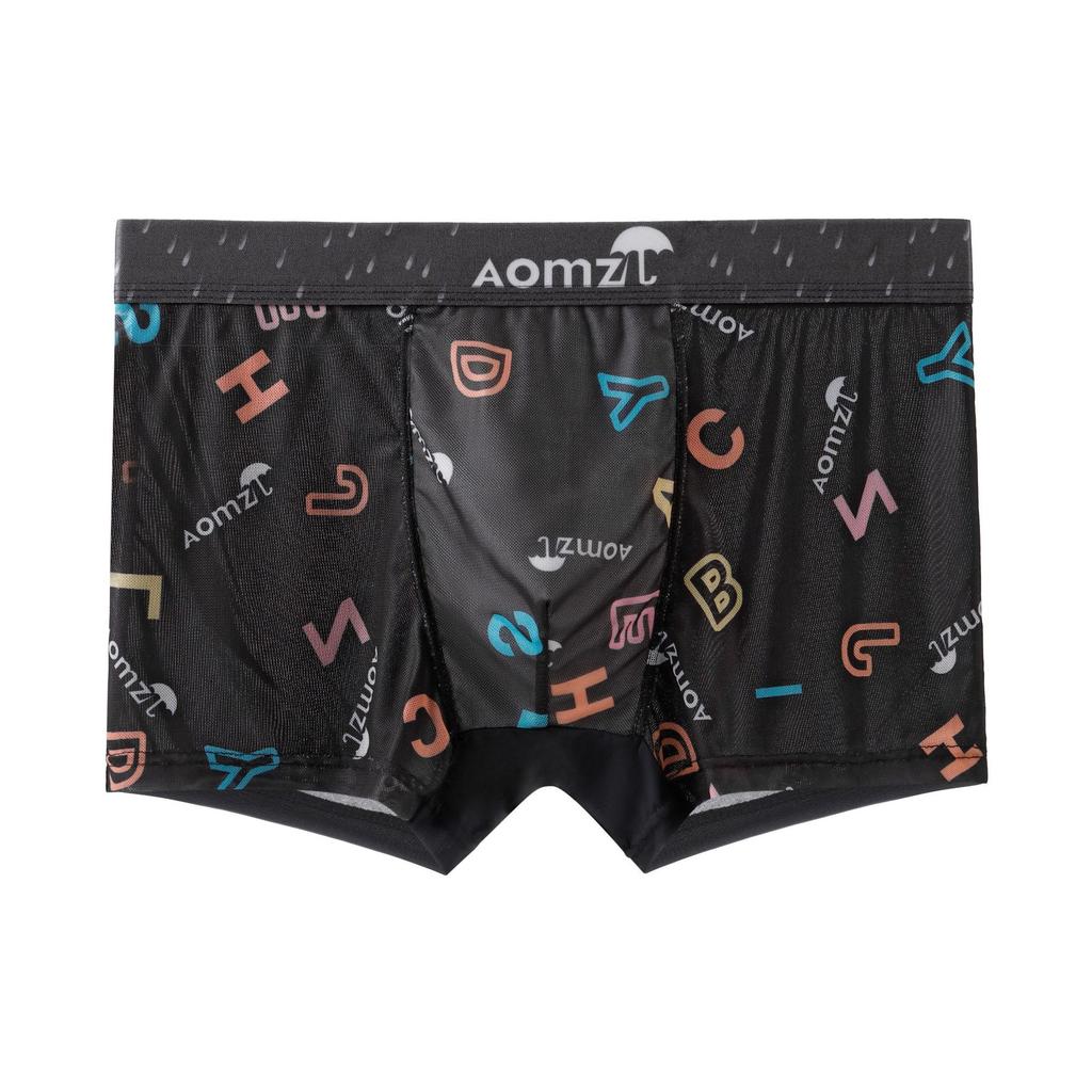 Men's Mesh Printed Boxer Briefs Tide Men's Summer Ice Cool Breathable Four Corner Short Underwear Head