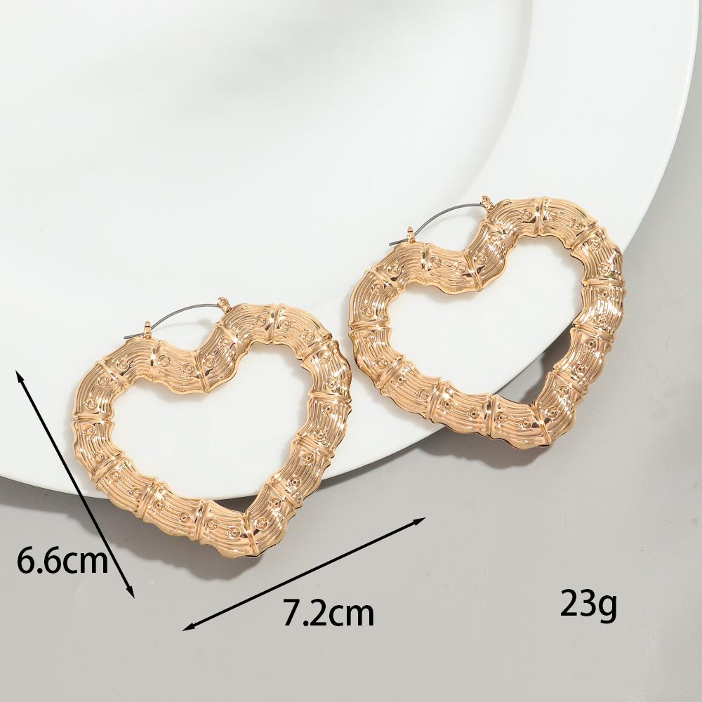 HipHop Gold Sliver Color Bamboo Round Hoop Earrings for Women Statement Big Circle Heart Star Geometric Earings Party Jewelry