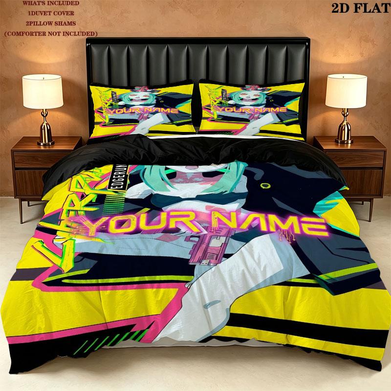 Cyberpunk Edgerunner Custom Name Pattern Bedding Quilt Set Quilt Cover Pillowcase Home Gift(1 * duvet cover + 2 * pillowcase, without core)