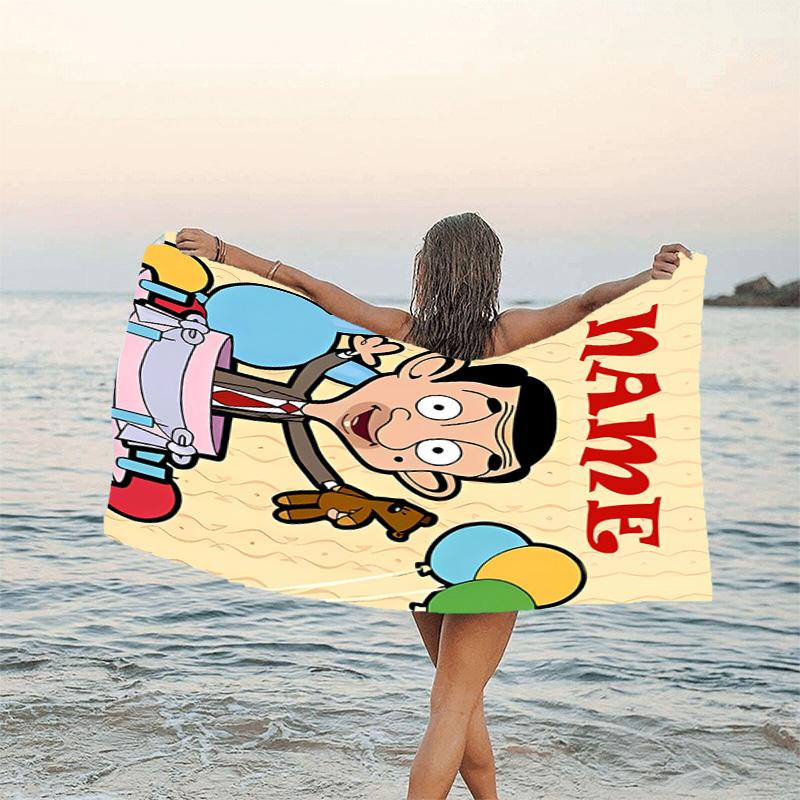 1pc Mr Bean1 Beach Towel with Custom Name, Beach/Swimming/Bath/Picnic/Camping Towel, Suitable for Seaside Beaches