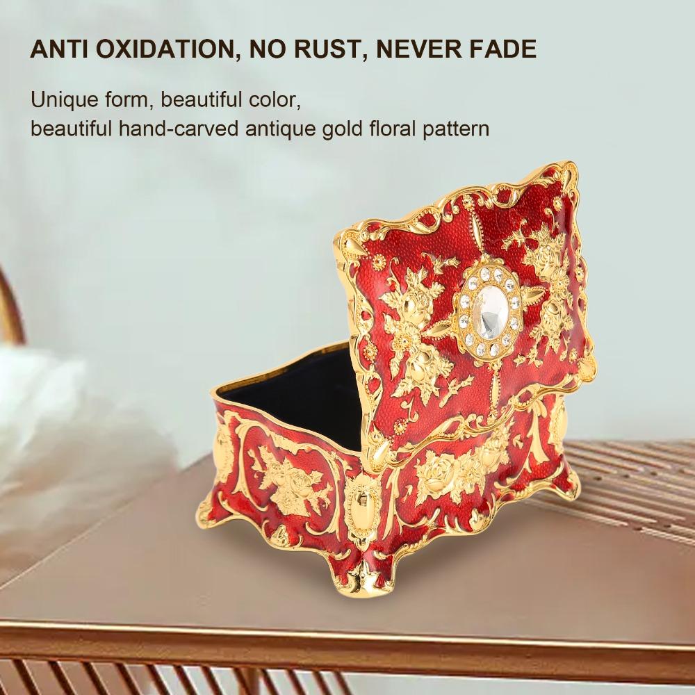 Metal Enamel Trinket Box Gold Red Jewelry Organizer Jewelry Box  Ring Necklace Earring