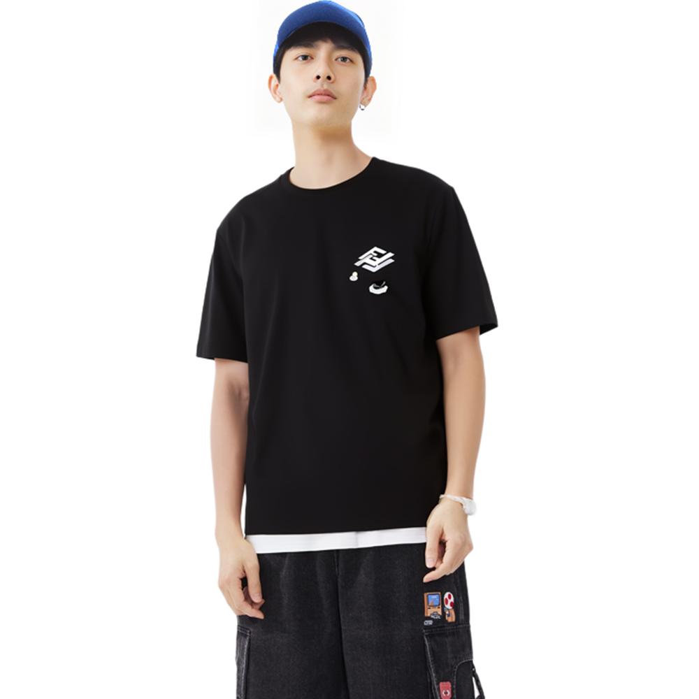 FENDI T-Shirts Men's Black Crew Neck Moderate Straight Fit FY0936AL38F0QA1