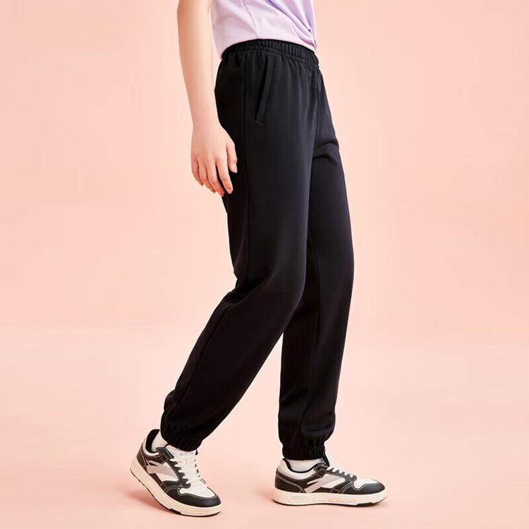 Anta Training Series Solid Color Logo Mid-Rise Straight-Leg Joggers Women Joggers Black 962357303-1