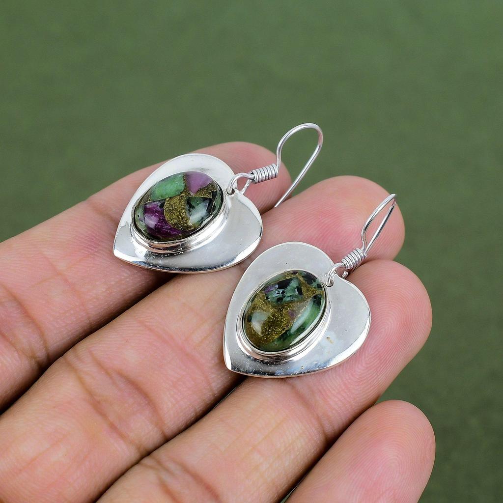 Copper Ruby Zoisite Earring 925 Sterling Silver Earring Handmade Jewelry Latest Design Earrings Top Quality Gemstone Earrings Wedding Gifts