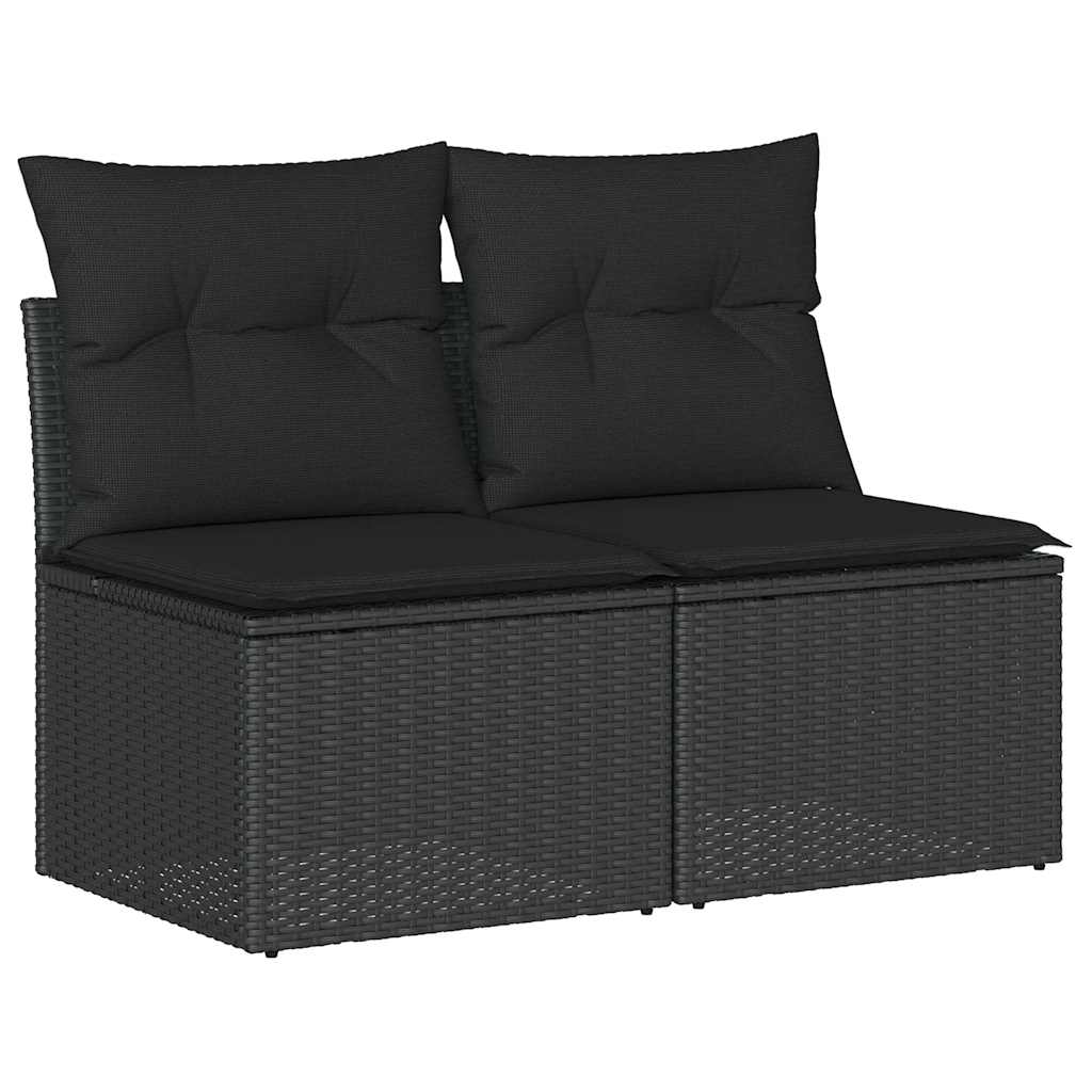 2 Piece Garden Sofa Set with Cushions Black Poly Rattan