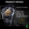 FORSINING Men's Automatic Skeleton Watch, Hollow Mechanical Automatic Luxury Watch with Blue and Black Stainless Steel Band, Waterproof, Black Gold, M
