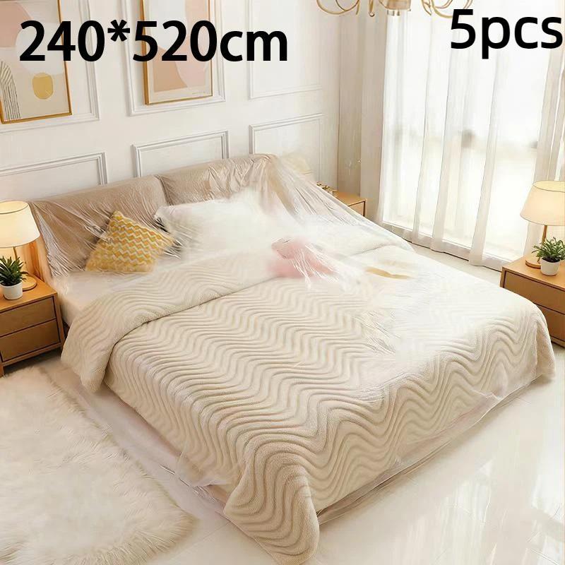 5 Pieces Plastic Bed Dust Covers Elastic Edged Oversized Anti-spill Protector for Home Renovation Furniture Storage