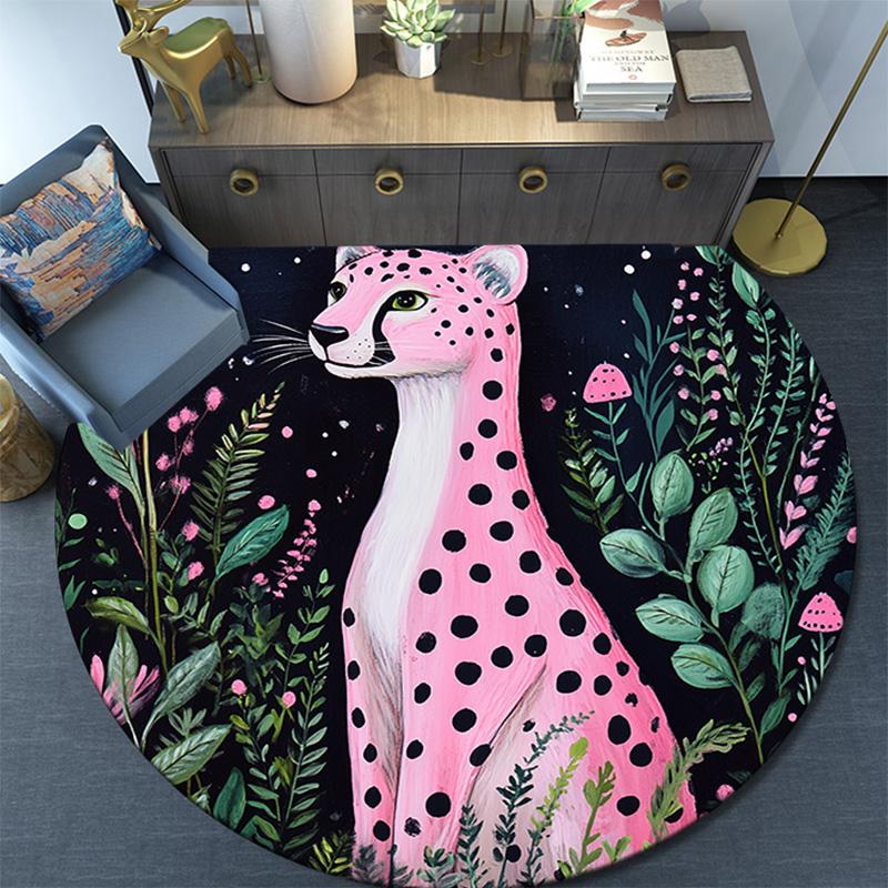 Pink Leopard Round Area Rug,Carpet Rug for Living Room Bedroom Sofa Playroom Decor,Non-slip Floor Mat