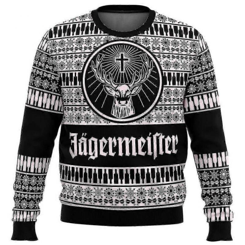 Bebetter Jagermeister Hässlicher Weihnachtspullover Herren 3D Sweatshirt Tops Herbst- und Winterkleidung A