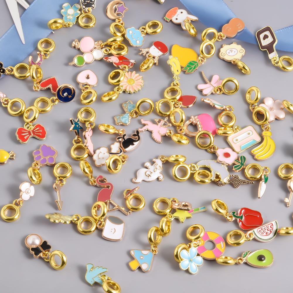 10/20/30/50pcs Cute Animal Flower Plant Charm With Hoop DIY Pendants For Jewelry Making Bracelets Anklets Enamel Charms Material