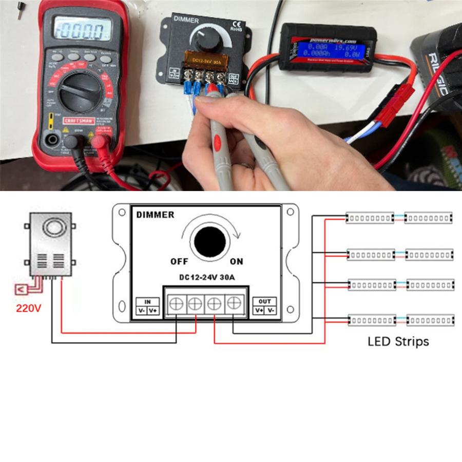 Manual Knob Dimmer Controller DC 12V-24V 30A For Single Color LED Strip Lights