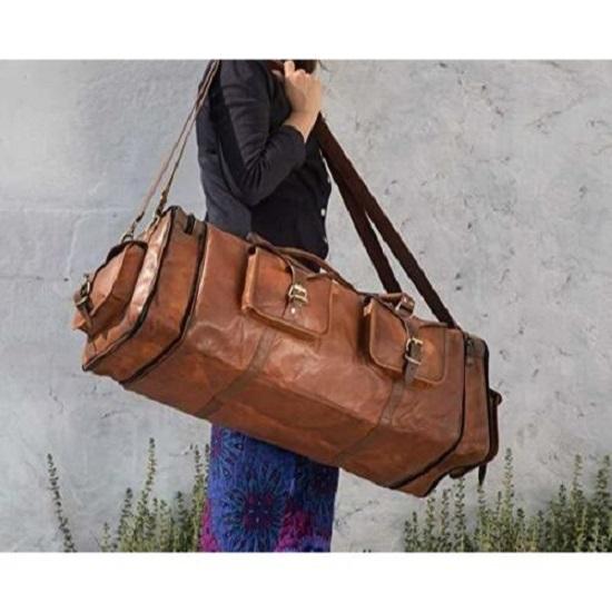 Men's Genuine Leather luggage gym weekend overnight duffel Extra Large bag