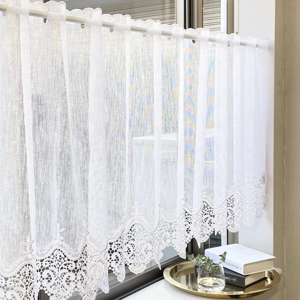 

INTERIX Marzocco Кружевной вышитый занавес для кафе для маленького окна шириной 115 см х 45 см Сделано в Windows, Длинный, Япония, Белый, CF2-115-45 белый