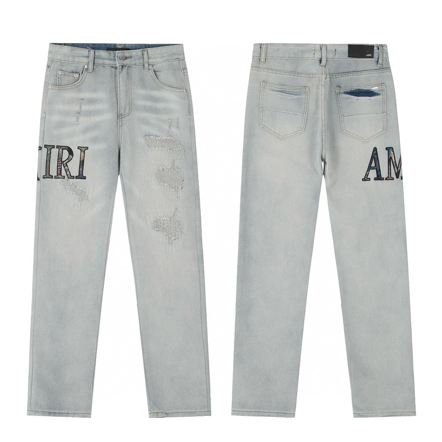 

M48 Джинси в американському стилі для чоловіків і жінок, модні, з тканинними латками, дірками, вишивкою, повсякденні та модні штани для вуличної моди 32