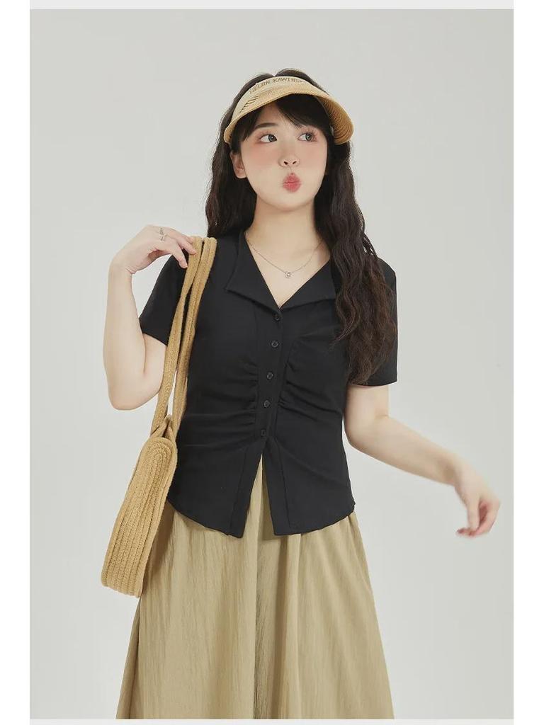 Chic V-Neck Slim Fit Short-Sleeve T-Shirt: Trendy Hot Girl Style