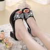 Mode 2025 neue Damensandalen Damen Hausschuhe echtes Leder Strass dicker hoher Absatz Colorblock Dekoration offene Zehen Damensandalen