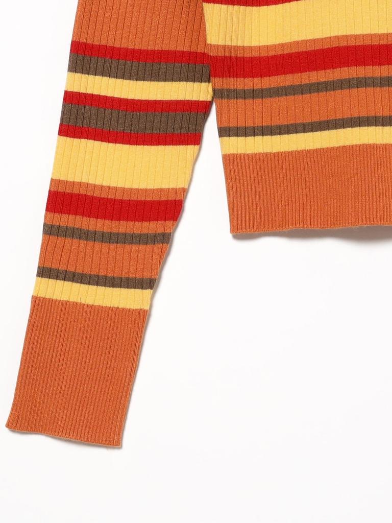 B:MING LIFE STORE by BEAMS Women's Large/Small Knit Multi-Border Cardigan, Orange, One Size