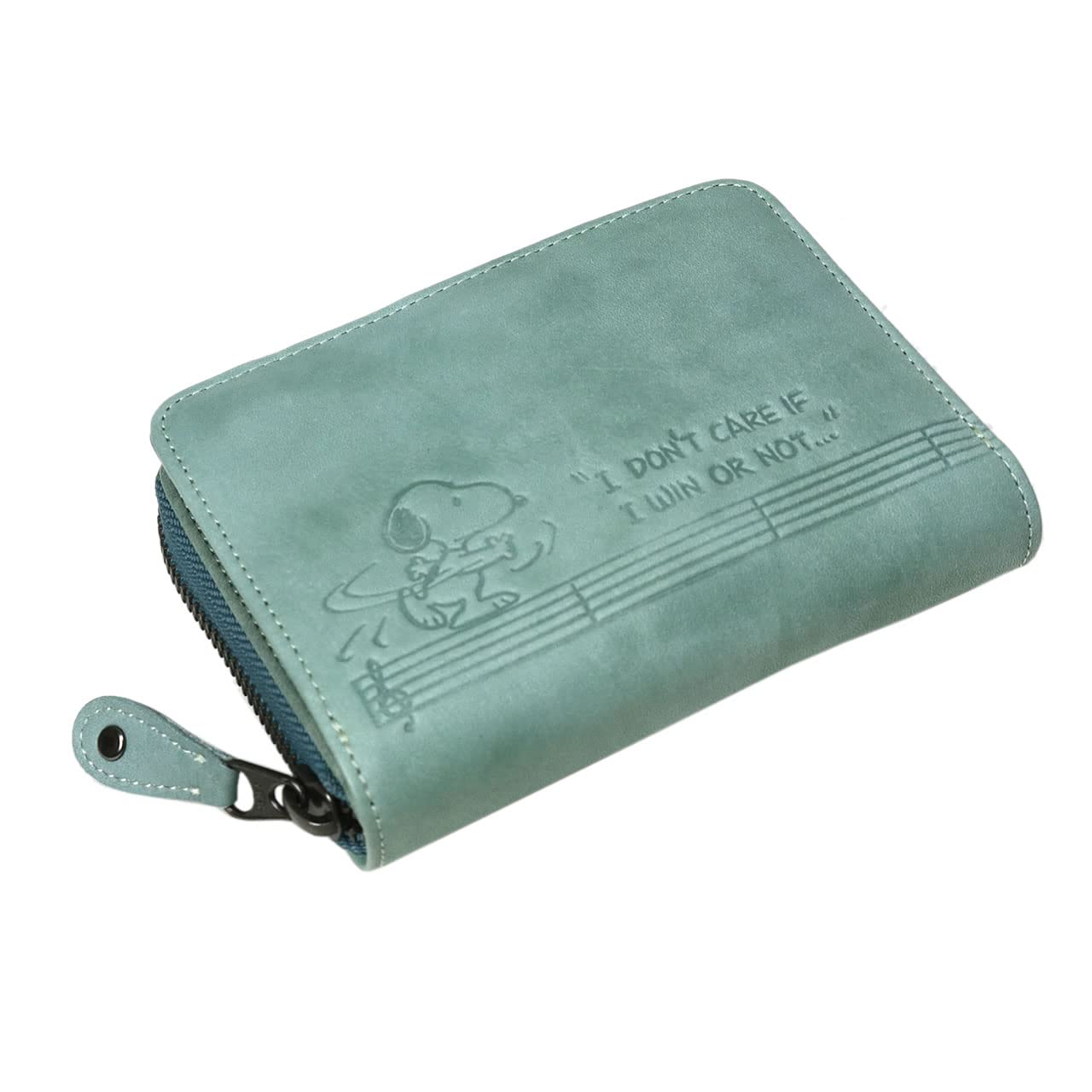 

73281 Bifold Short Wallet Round Zipper Embossed Genuine Leather Blue [Snoopy] Women s