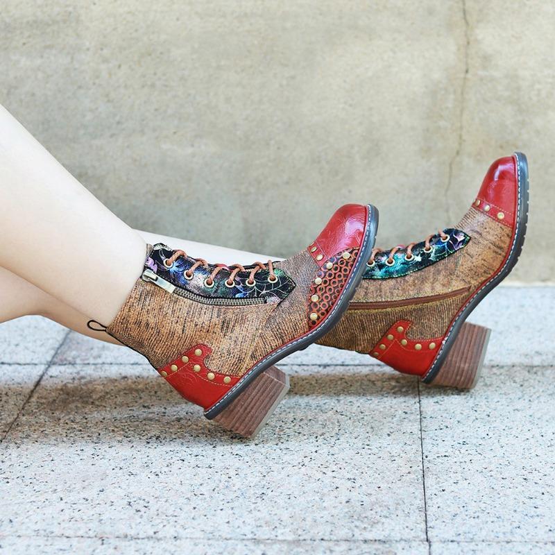 

New in autumn and winter, hand-polished retro leather splicing rivet casual short boots 36 верблюд
