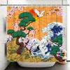 Shower Curtain: Traditional Japanese Scene With Cranes, Cherry Blossoms, And Ocean Waves For An Oriental And Harmonious Bathroom