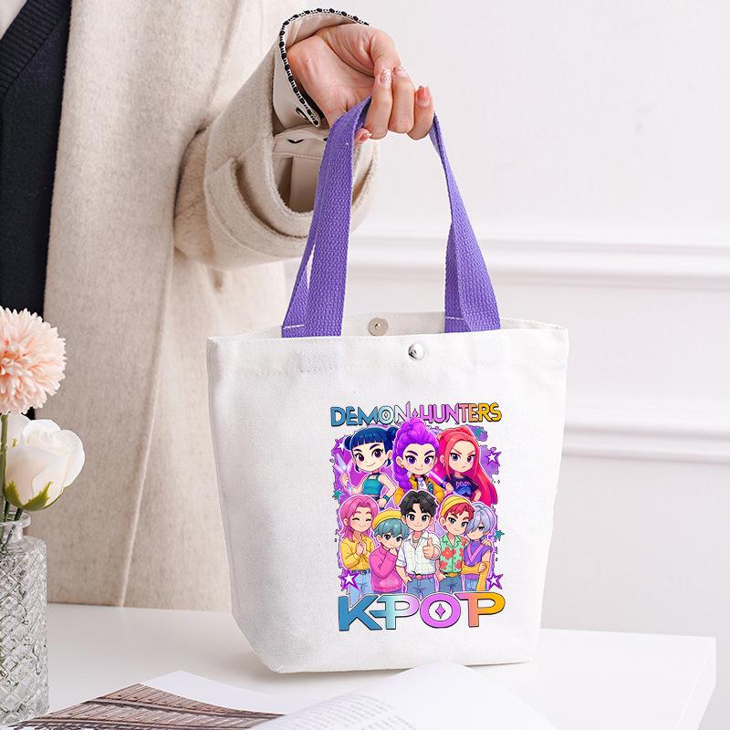 Kpop Portable Canvas Bag Plus Snap Button Solid Color Korean Version Canvas Bag Going Out Portable Tote Bag