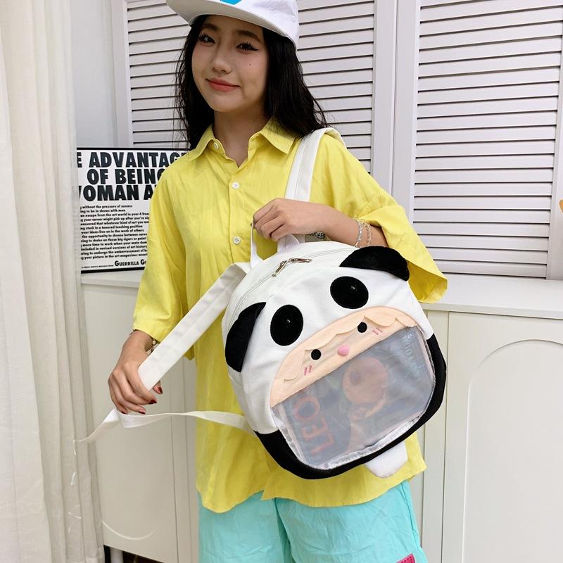 Schoolbag cute red panda flower doll plush bag Korean version sweet girl large capacity translucent single backpack