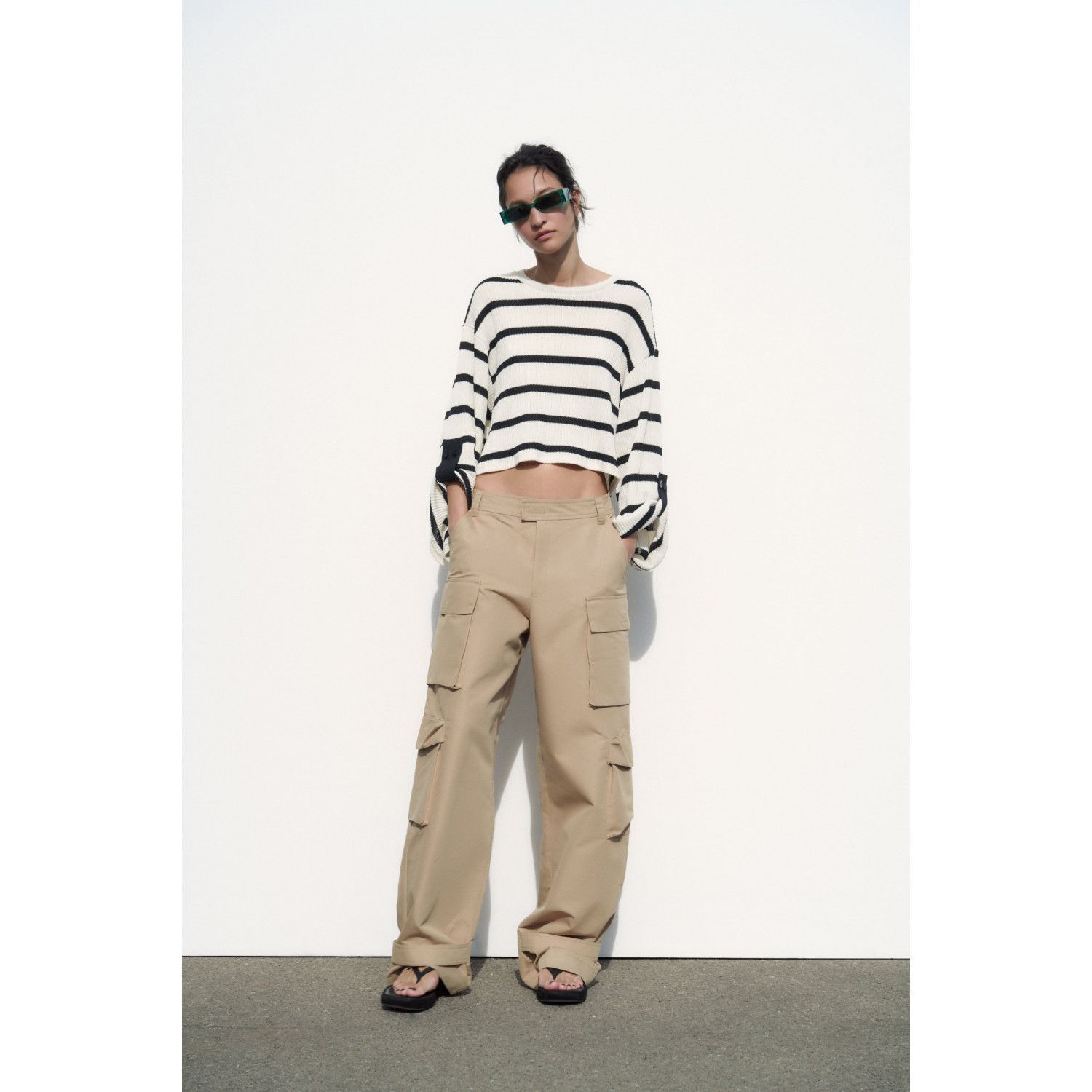 

STRIPED T-SHIRT WITH TURN-UP SLEEVES