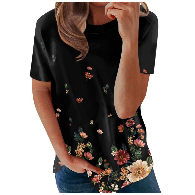 Blumenmuster 3D-Druck T-Shirts Damen Sommer Rundhals Kurzarm T-Shirt Y2k Harajuku Tees Streetwear Oberteil Damenbekleidung