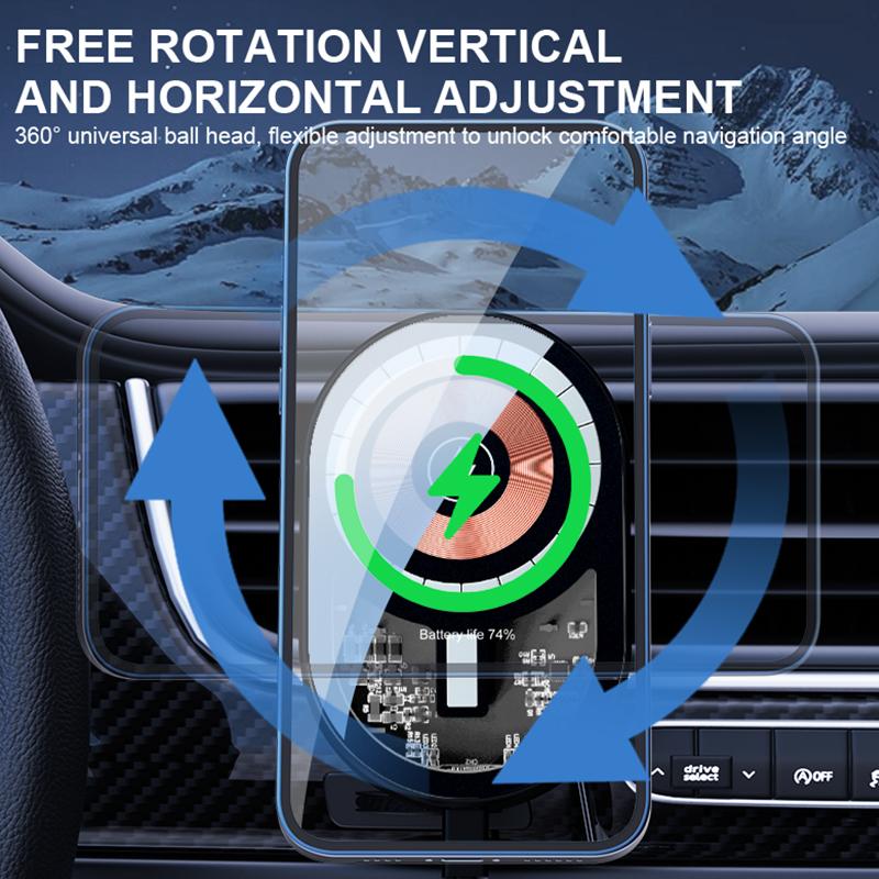 15W Wireless Car Chargers Transparent MagnetiAir Vent Phone Holder For iphone 12 13 14 Pro Max Macsafe Fast Charging Charger