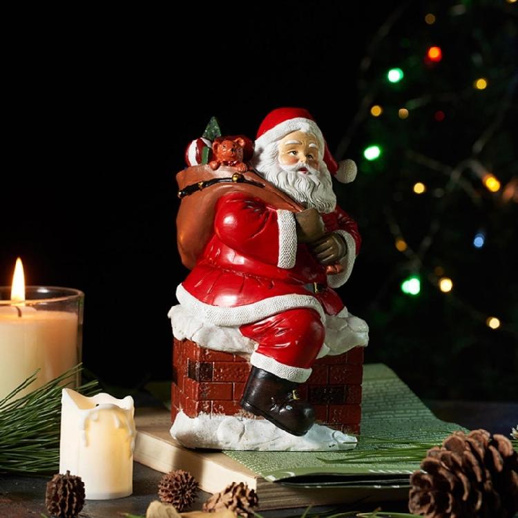 Mini Santa Claus Figurines Holding Gifts Small Resin Sculpture Home Decor