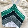 Summer Women Sexy Knitted Striped Sweater Halter Tops Vest and Mini Short Bodycon Sheath Skirt Two Piece Set