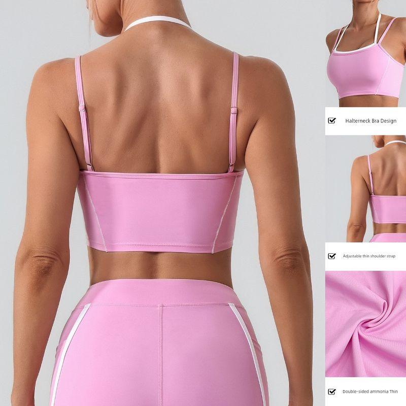 Export Fake Two-Piece Halterneck Beauty Back Yoga Vest High Intensity Running Sports Fitness Nude Feel Sling Underwear Top