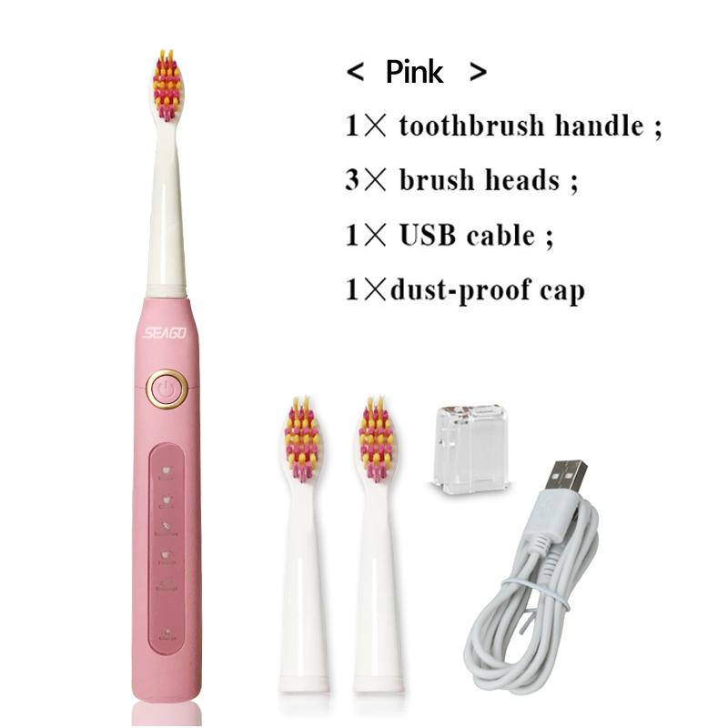 Ultrasonic Electric Toothbrush Sonic Wave Clean USB Rechargeable Toothbrush with Replacement Brush Heads 1 Handle 3 Heads