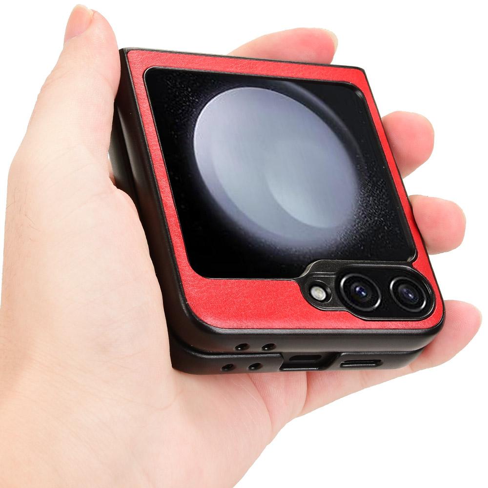 Para Samsung Galaxy Z Flip7 FE 5G/Z Flip6 5G Capa Couro Textura Lichia PC Rígido Capa de Telefone