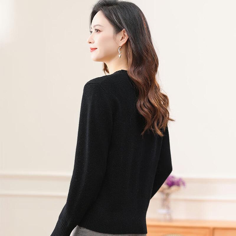 Cai Yang Women's V-Neck Cropped 100% Pure Wool Cardigan