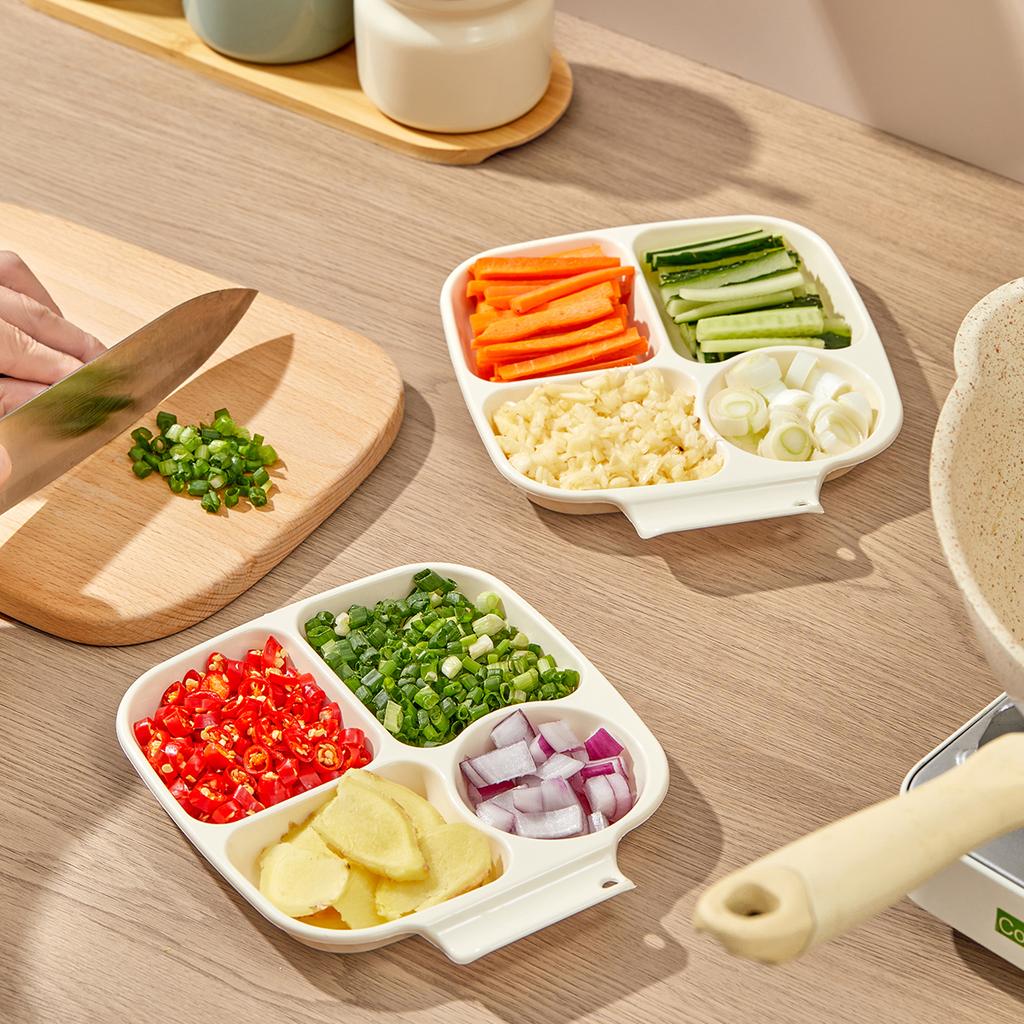 New Plastic Food Plate With Handle Reusable Food Serving Platter Cute Divided Dinner Plate Dish Kitchen Tableware