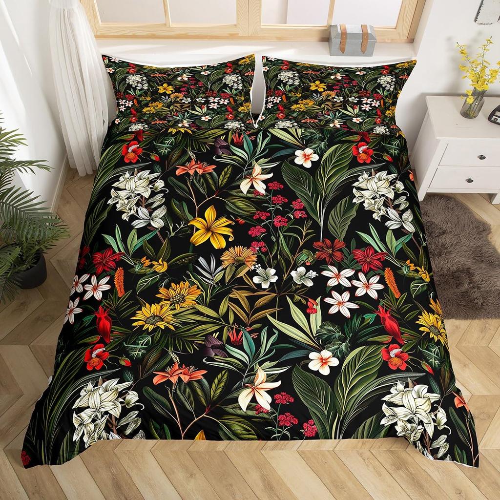 Comforter Peony Groovy Flower Floral Vintage Victorian Botanical Bedding Set Garden Petals Pastoral Plant Bed Set